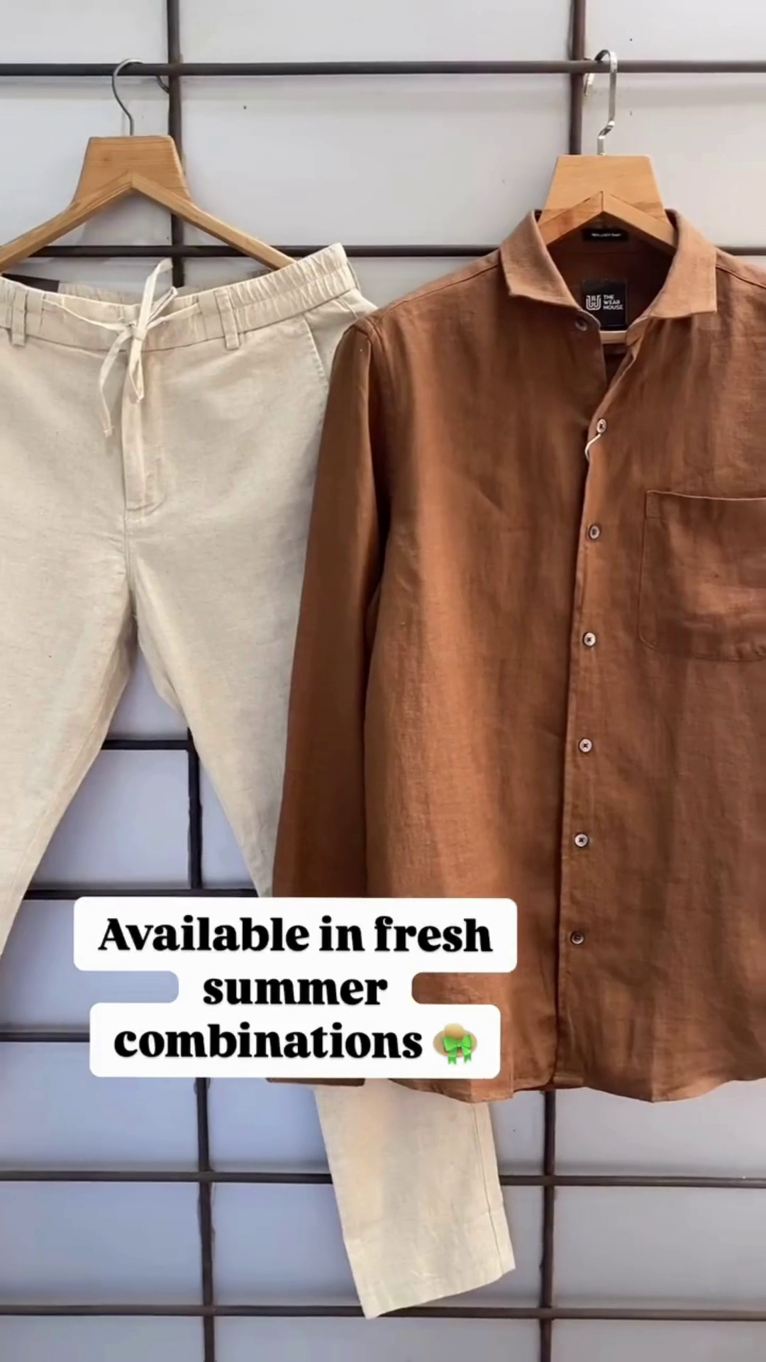 Sage Green Linen Band‑Collar Long‑Sleeve Shirt with Off‑White Drawstring Comfort Trousers Resort Co‑ord Set” 🌿