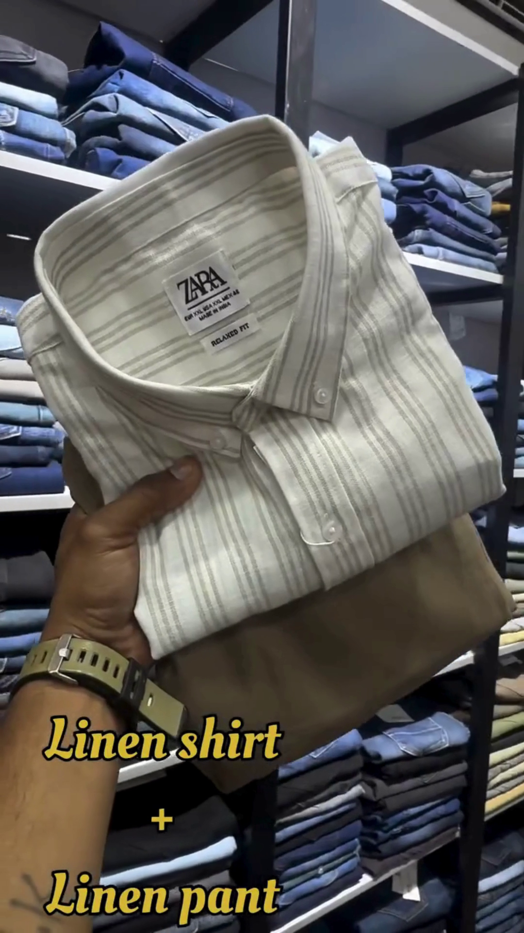 Rose & Ivory Vertical Stripe Linen Relaxed‑Fit Shirt with Charcoal Straight‑Fit Linen Trouser Co‑ord Set for Men” 🌸