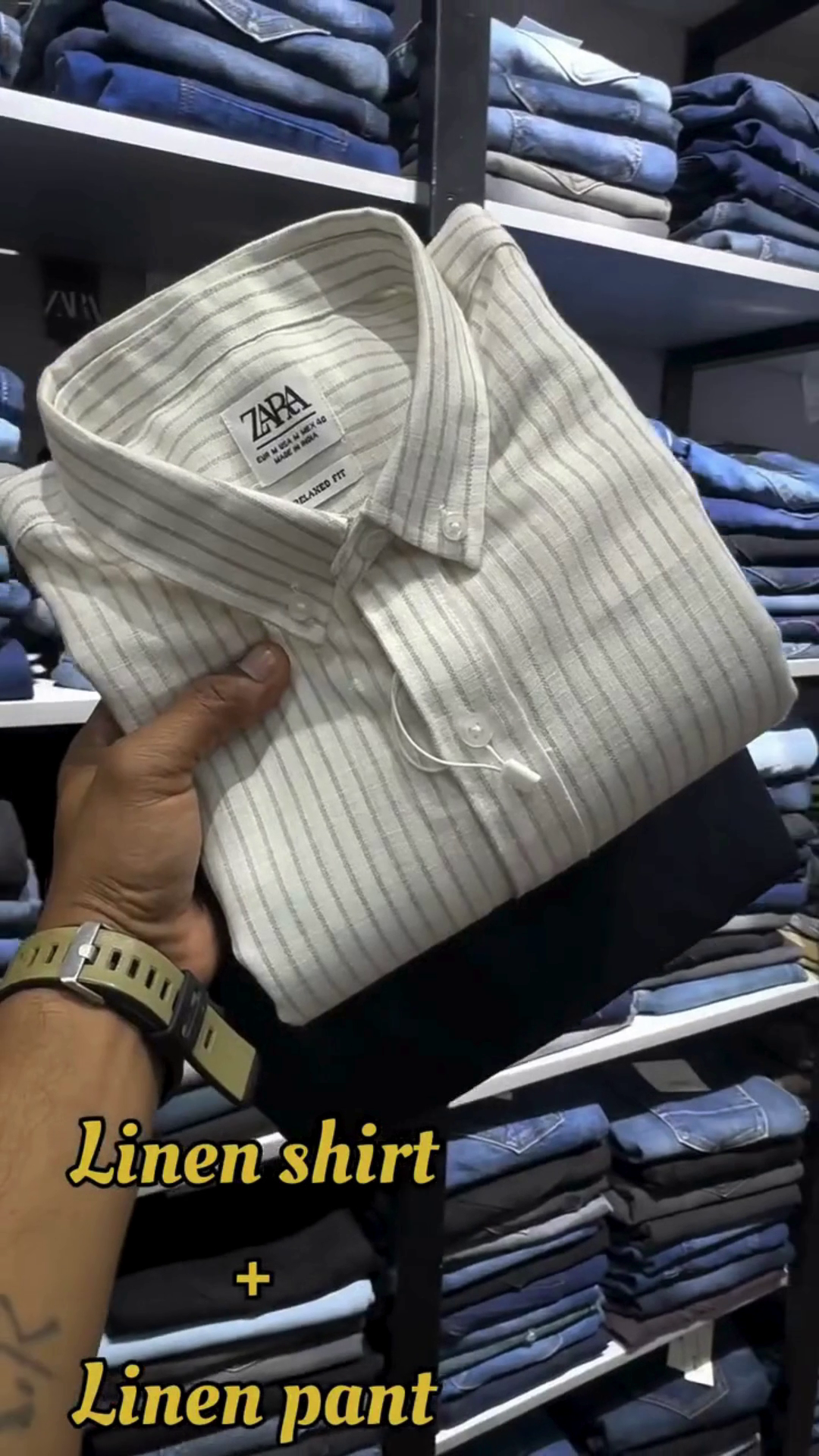 Rose & Ivory Vertical Stripe Linen Relaxed‑Fit Shirt with Charcoal Straight‑Fit Linen Trouser Co‑ord Set for Men” 🌸