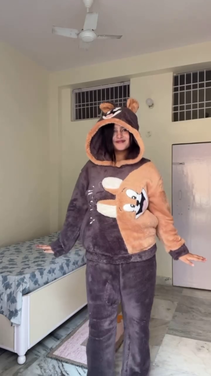 Brown & Beige Ultra‑Plush Cartoon Character Hoodie with Ears and Matching Jogger Pants Cozy Winter Loungewear Set” 🐻