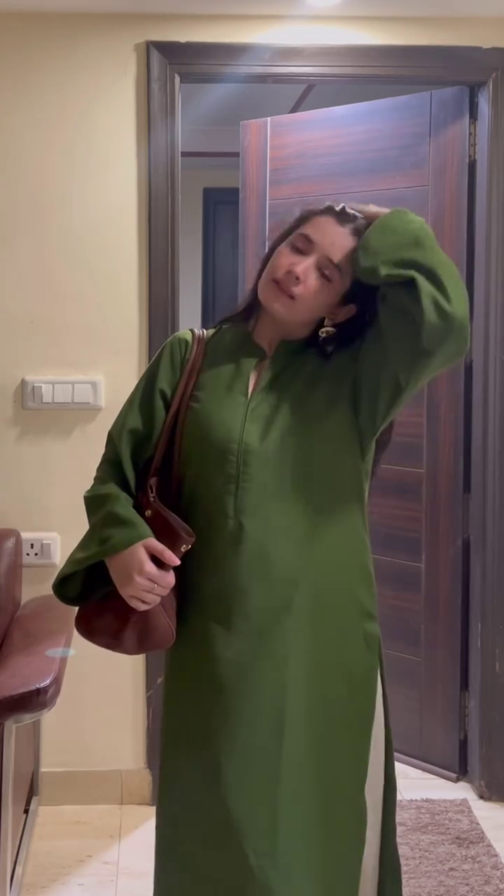 Olive Green Solid Long Straight Kurta Dress with Minimal Neck Slit and Full Sleeves for Everyday & Office Wear” 🌿