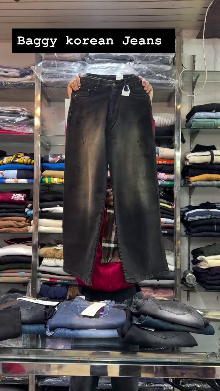 Black Baggy Wide-Leg Korean Jeans with Distressed Faded Detailing 👖🖤🔥🌍✨