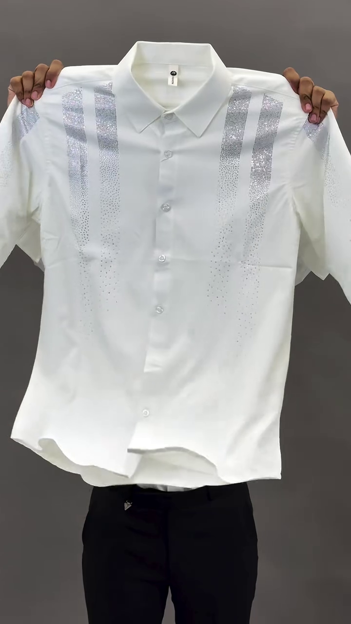 White Long-Sleeve Button-Up Shirt with Intricate Dragon Artwork in Circular Motion 🐉👕⚪139