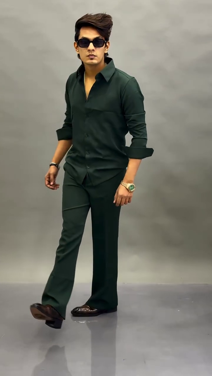 Teal Rolled-Sleeve Button-Up Shirt with Matching Teal Trousers and Brown Formal Shoes 👔👖🌊✨👞