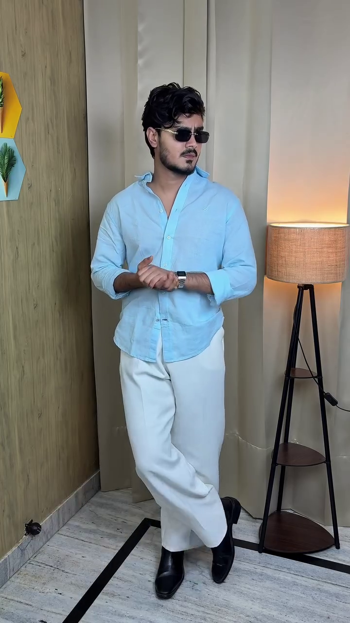 Maroon Rolled-Sleeve Button-Up Shirt 🍷 with Black Formal Trousers 🖤 and Sunglasses 🕶️