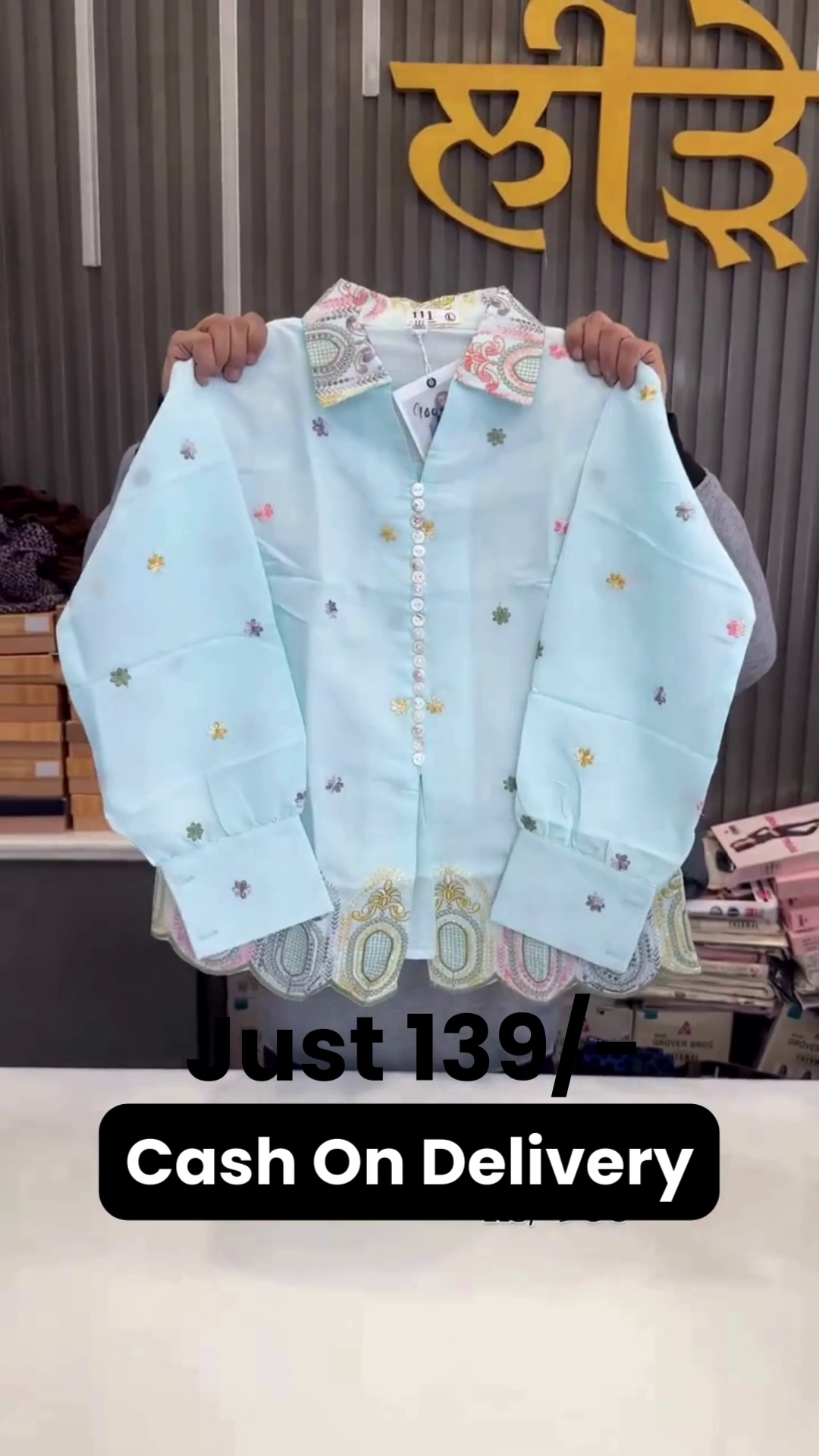 Pink Floral Embroidered Shirt 🌸💗 with Decorative Collar ✨ White Buttons ⚪ and Long Sleeves 👕