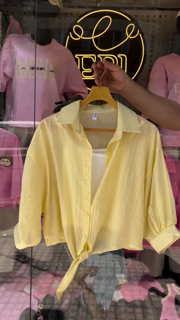 Light Pink Tie-Front Blouse 💗👕 with Subtle Dotted Texture 🌸 Classic Collar ✨ and Feminine Chic Appeal 🌟