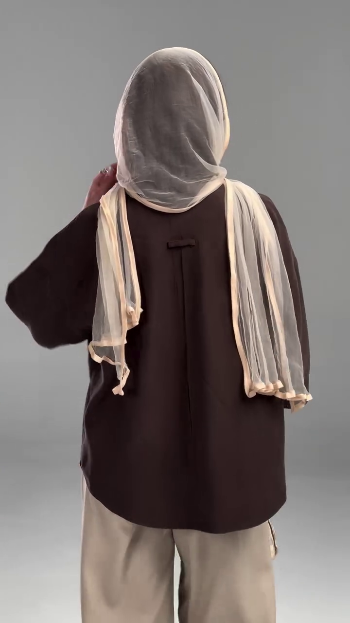 Chocolate Brown Oversized Button-Down Shirt with Elbow-Length Wide Sleeves and Beige High-Waist Wide-Leg Trousers 🤎🤍✨