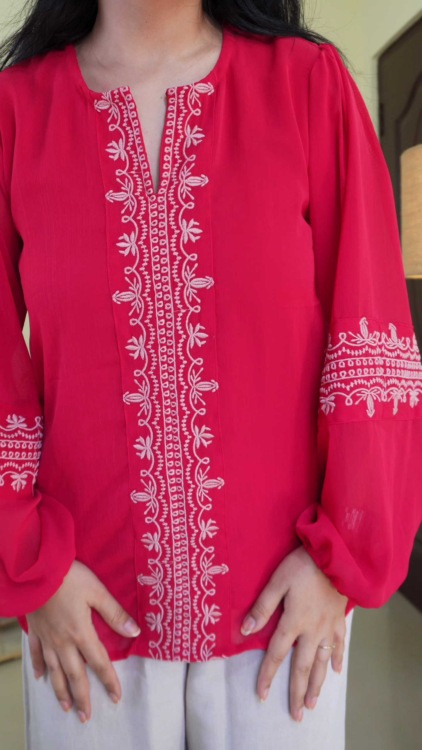 Dusty Rose & Ivory Mixed Print Bohemian Tunic Top with Tassel Tie-Up Neckline, Flowy Silhouette & Long Bell Sleeves – Relaxed Ethnic Casual Wear