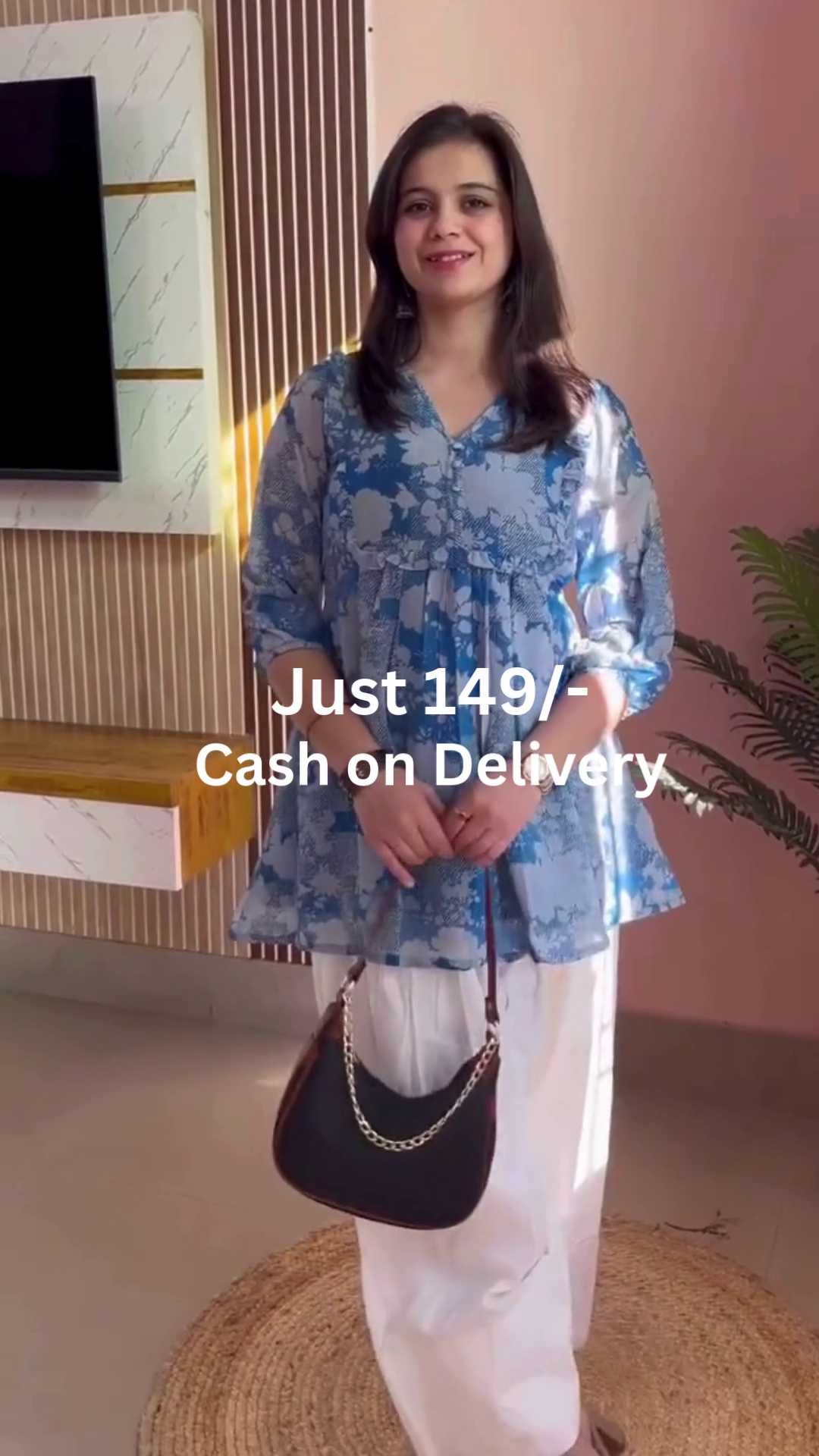 Coral Red Floral Printed Short Kurti with Relaxed Fit & Classic White Straight Palazzo Pants – Casual Daily Wear Lightweight Ethnic Fusion Outfit