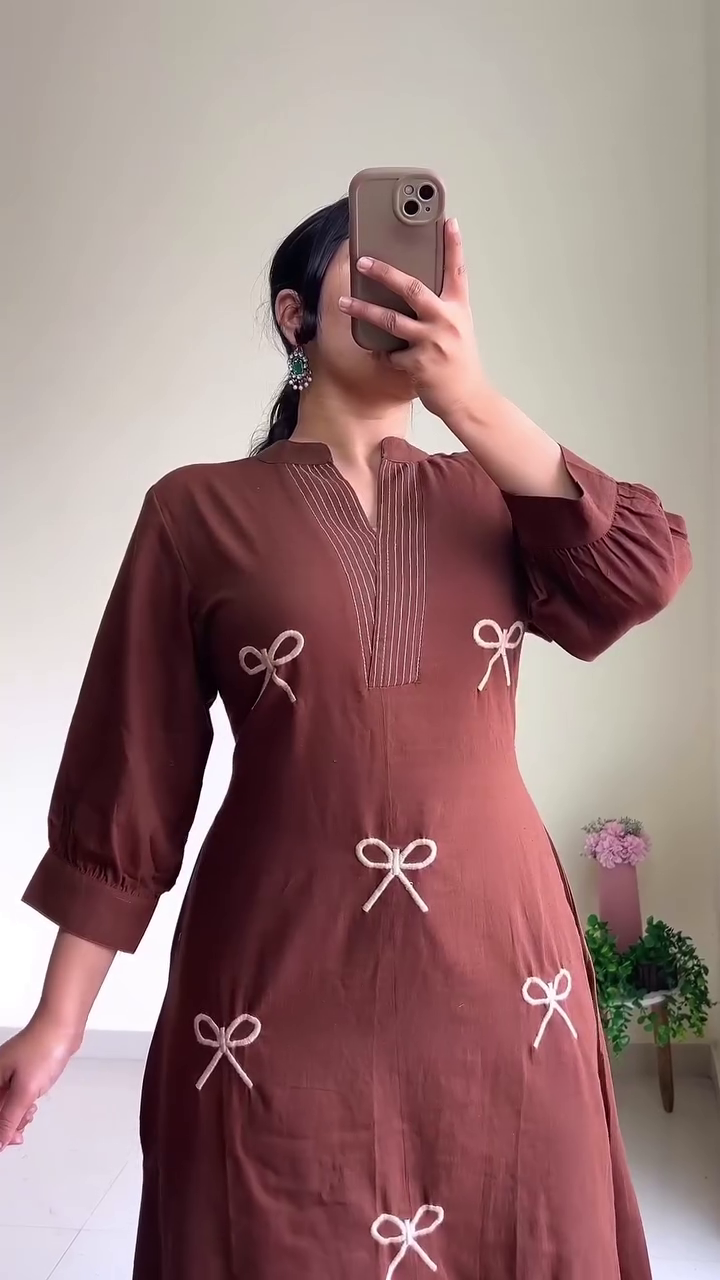 Elegant White A-Line Cotton Kurta Set with Teal & Navy Botanical Motif Prints, Pintuck Yoke Detailing & Wide Palazzo Pants – Minimal Ethnic Everyday Comfort Ensemble