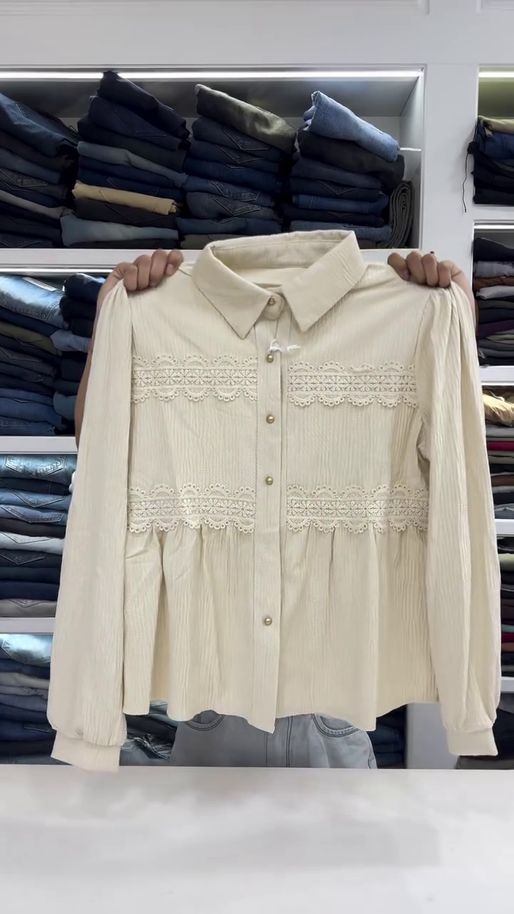 Women’s Casual Shirt with Decorative Trim Detail Long Sleeve Stylish Top