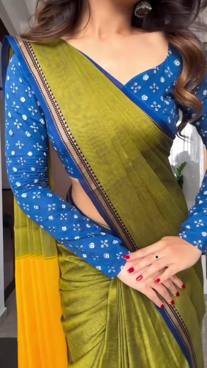 Traditional Saree with Blue Printed & Designer Border