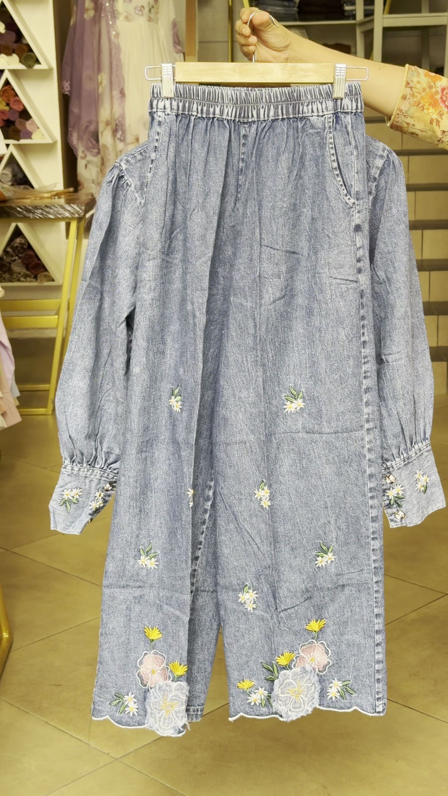 Denim Co-Ord Set with Puff Sleeve