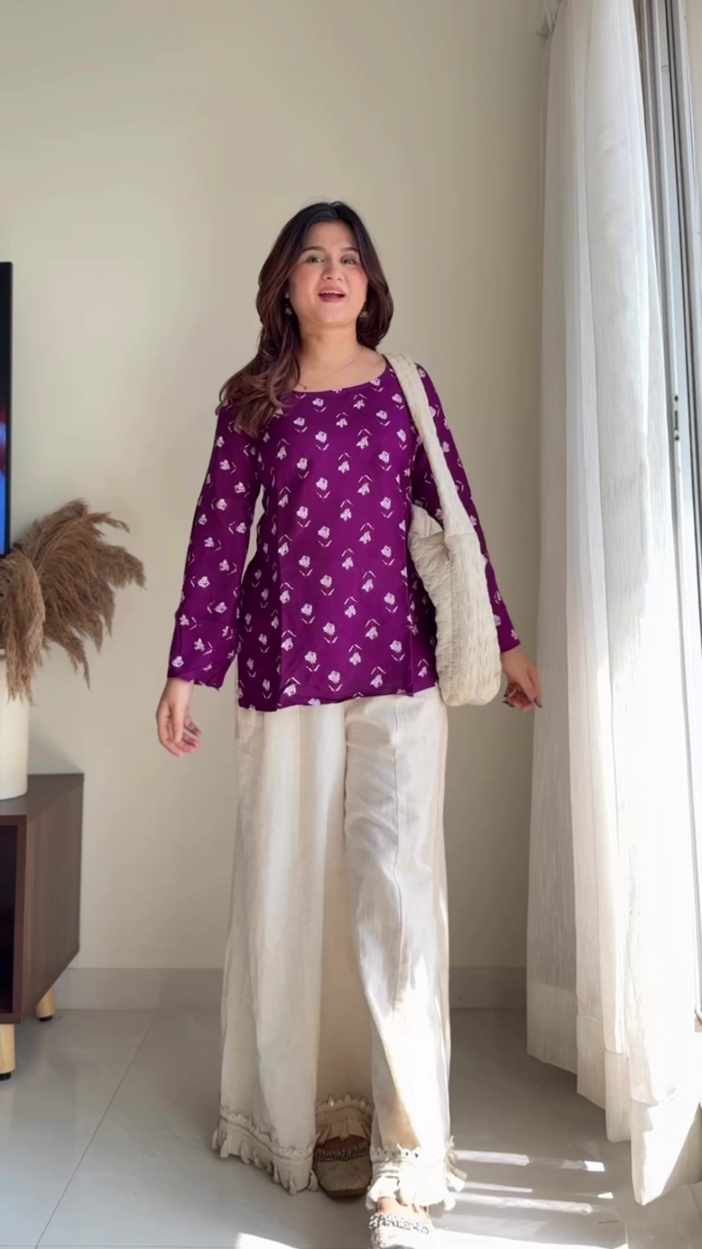 Blue Square-Neck Printed Top with Cream Tassel-Hem Pants and Traditional Juttis Fusion Fashion Ensemble 💙👗👖✨