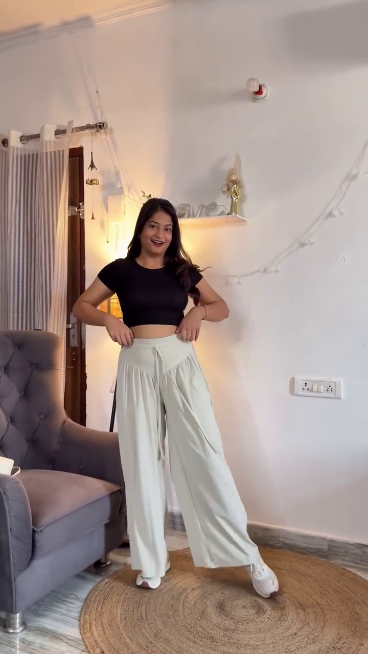 White Crop Top with High-Waisted Maroon Wide-Leg Pants and Crossbody Bag Casual Indoor Lifestyle Ensemble 🤍👕🍷👖🎒✨