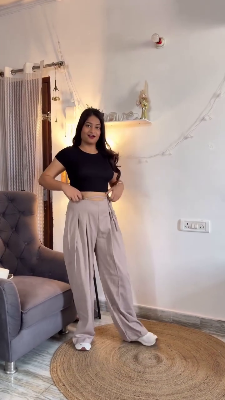 White Crop Top with High-Waisted Maroon Wide-Leg Pants and Crossbody Bag Casual Indoor Lifestyle Ensemble 🤍👕🍷👖🎒✨