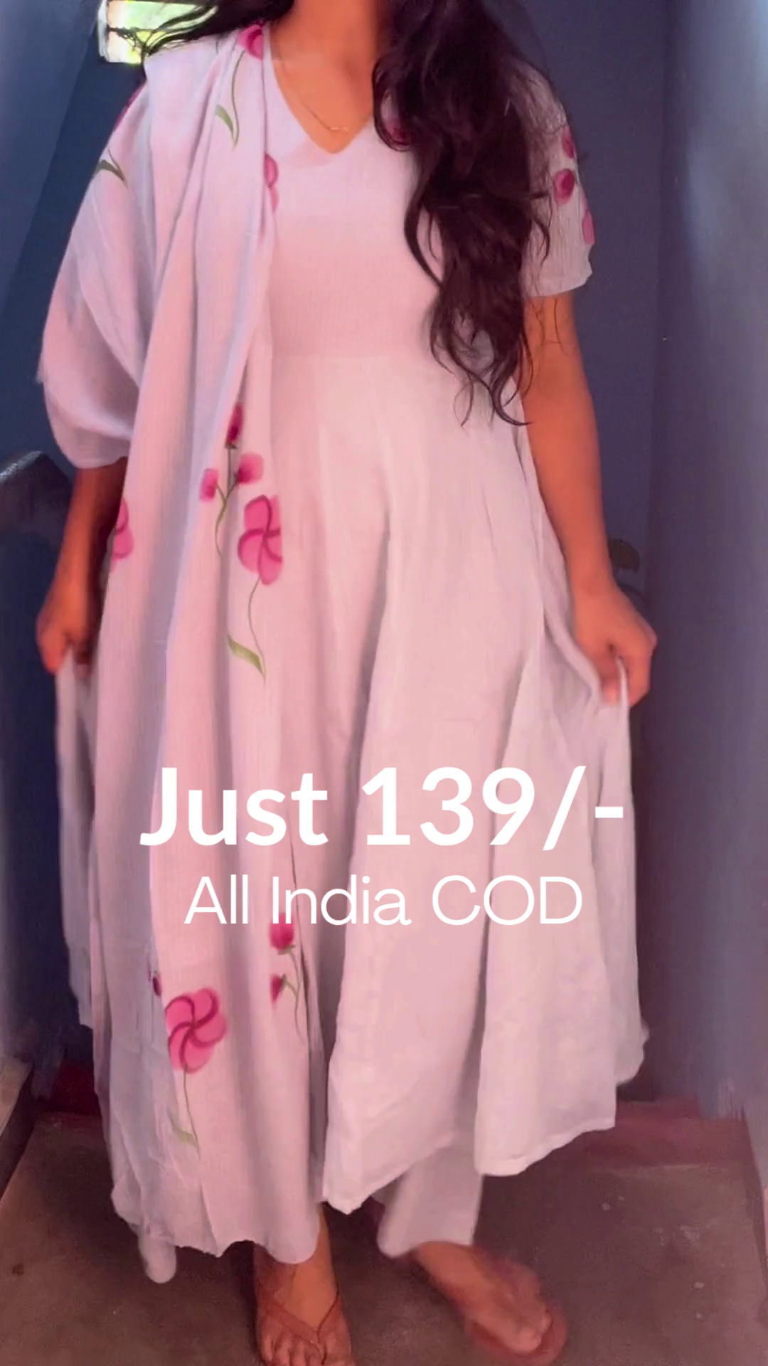 Light Pink Traditional Outfit with Floral Patterns in Pink and Green Elegant Saree-Inspired Ensemble 🌸👗🌿✨