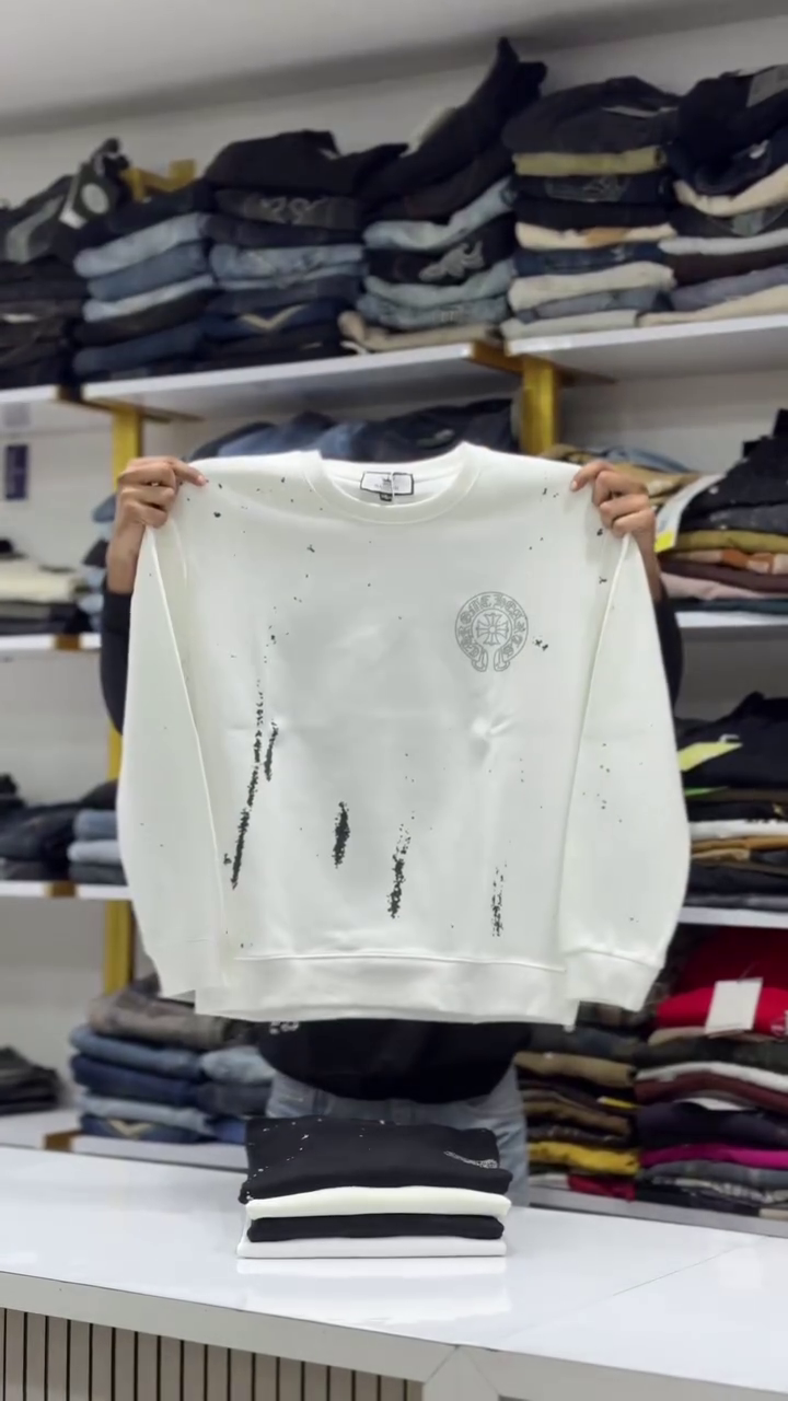 White Sweatshirt with Ornate Silver Script and Decorative Flourishes Casual Contemporary Streetwear Top 🤍👕✨
