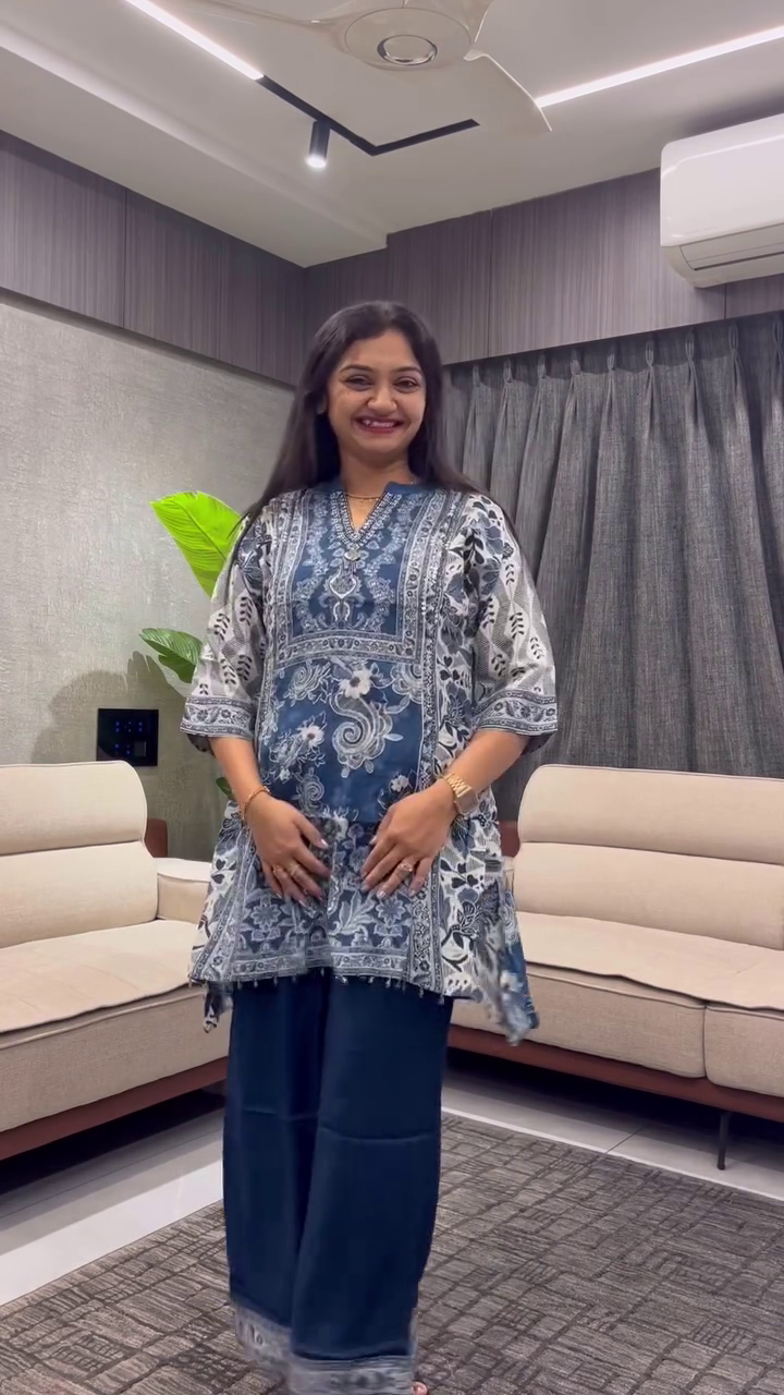 Maroon Embroidered Kurti with Blue Palazzo Pants Featuring Matching Border Elegant Traditional Ensemble 🌸👗👖✨
