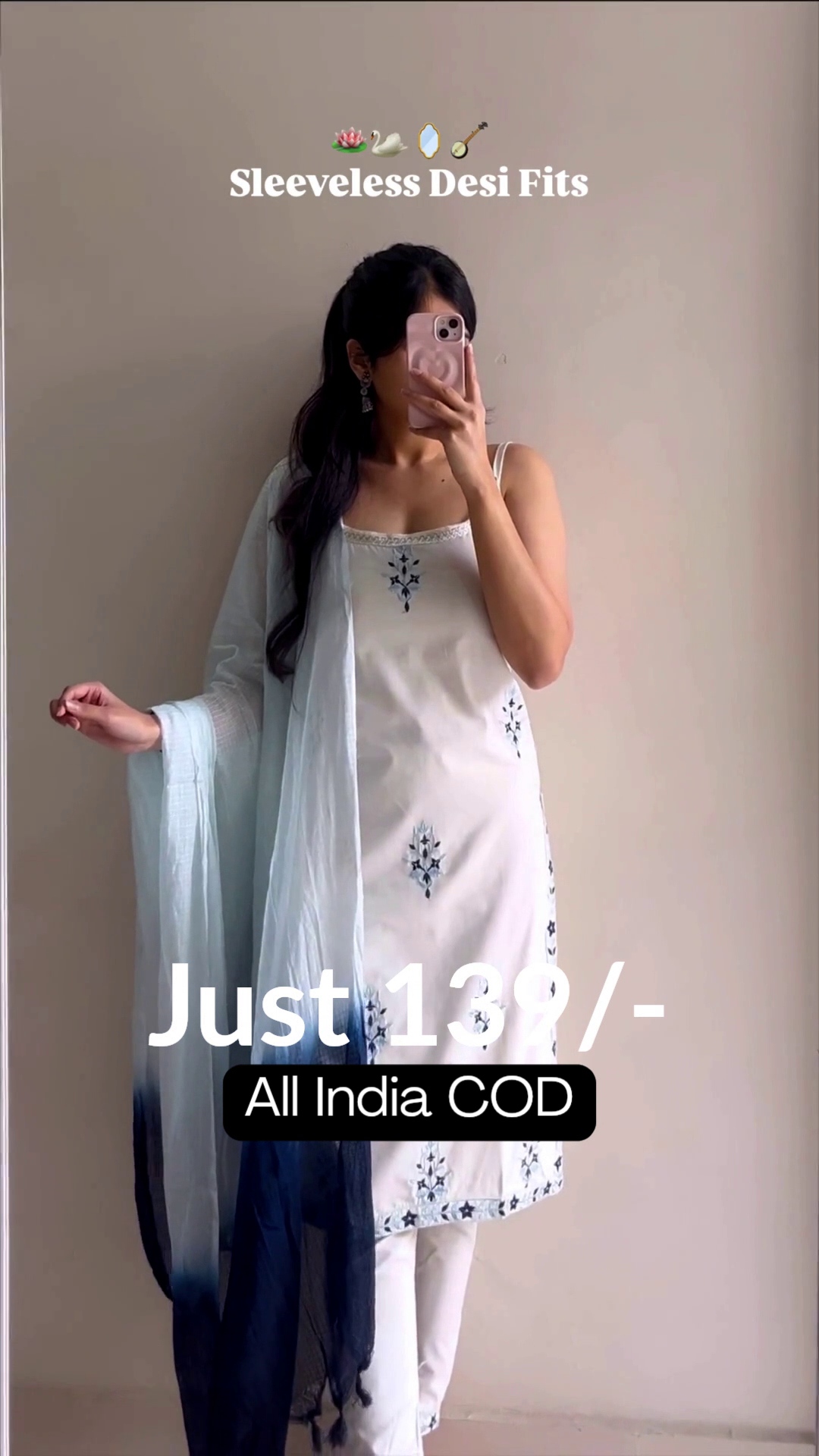 Sleeveless Light Blue Traditional Kurta Set with White Embroidery, Matching Pants, and Dupatta Elegant Festive Ensemble 💙👗👖🪔✨