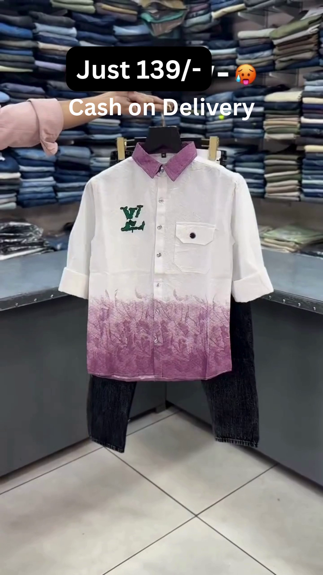 Urban Mist Ombre Shirt & Denim Combo Set 🤍💜👖✨