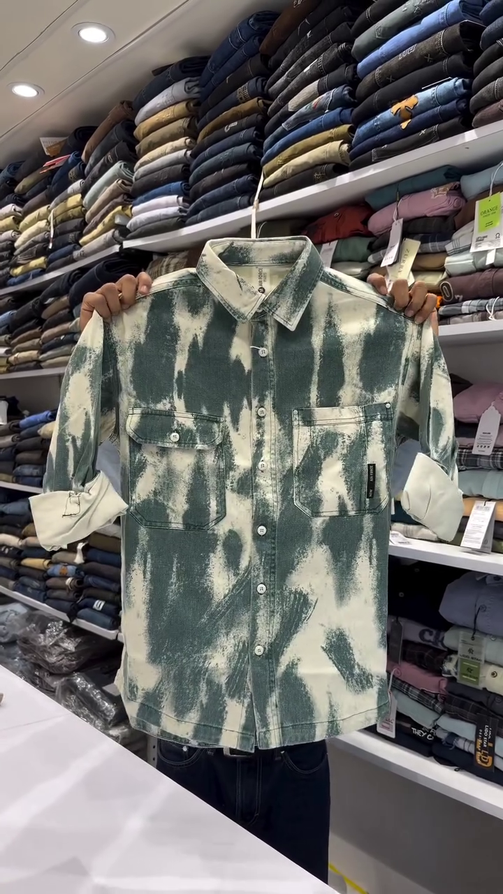 Olive Tie-Dye Utility Shirt with Dual Pockets & Rugged Street Style Vibes 💚🔥👔