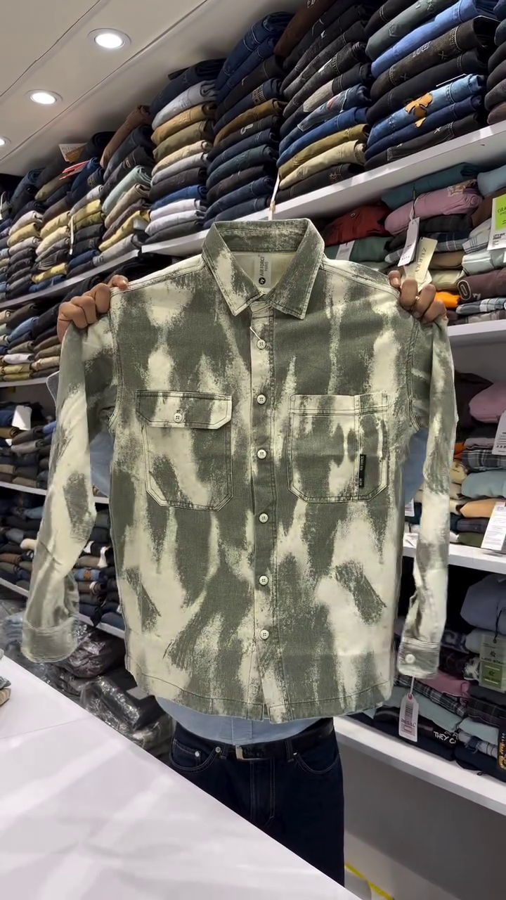 Olive Tie-Dye Utility Shirt with Dual Pockets & Rugged Street Style Vibes 💚🔥👔