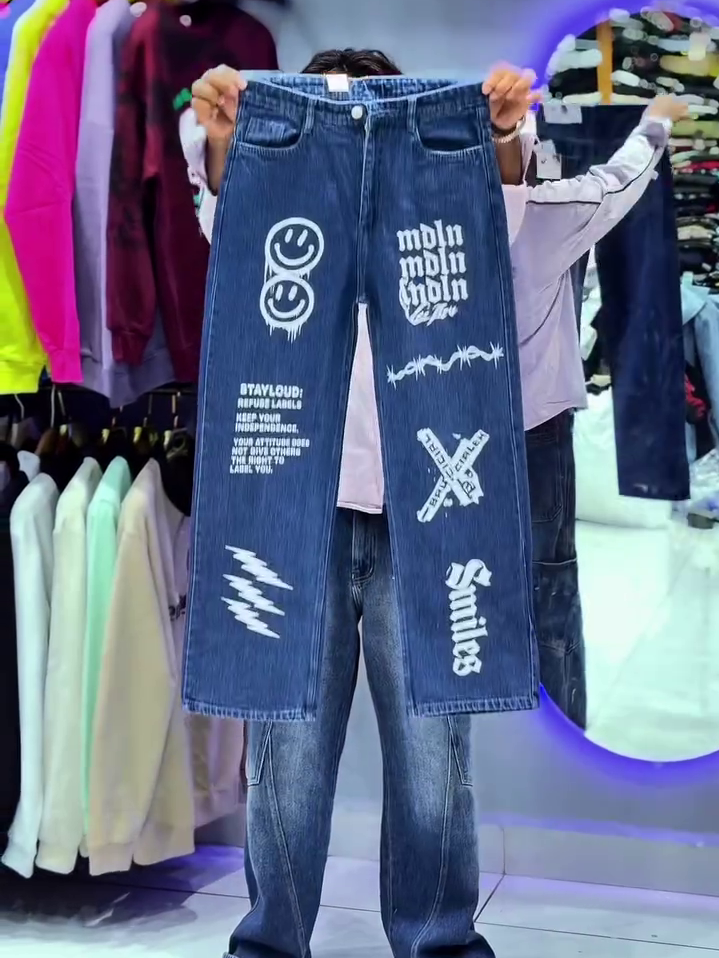 Sky Glow Star Print Straight Fit Denim Jeans ✨⭐💙