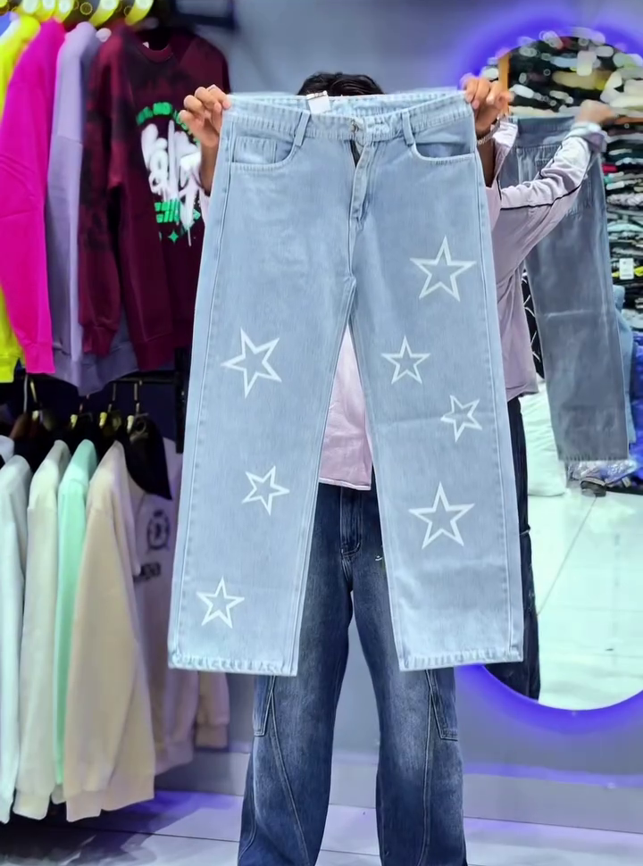Sky Glow Star Print Straight Fit Denim Jeans ✨⭐💙