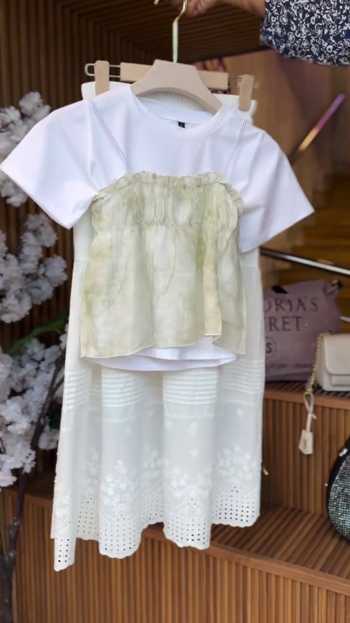 Soft Ivory Layered Dream Co-Ord Set with Sheer Ruffle Top & Embroidered Skirt 🤍🌿✨