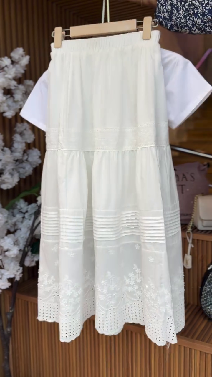 Soft Ivory Layered Dream Co-Ord Set with Sheer Ruffle Top & Embroidered Skirt 🤍🌿✨
