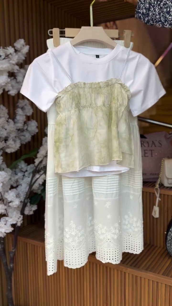 Soft Ivory Layered Dream Co-Ord Set with Sheer Ruffle Top & Embroidered Skirt 🤍🌿✨