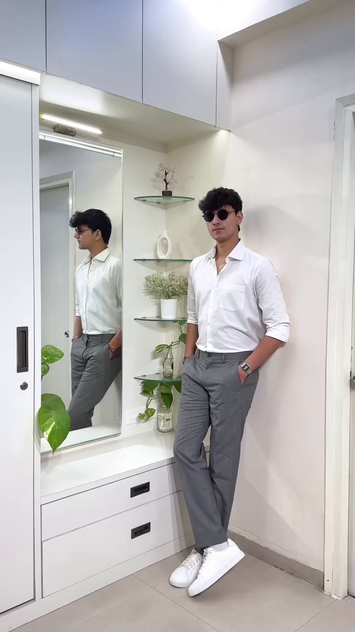 Classic White Smart Shirt & Grey Tailored Trouser Set – Minimal Luxe Everyday Style 🤍🖤✨