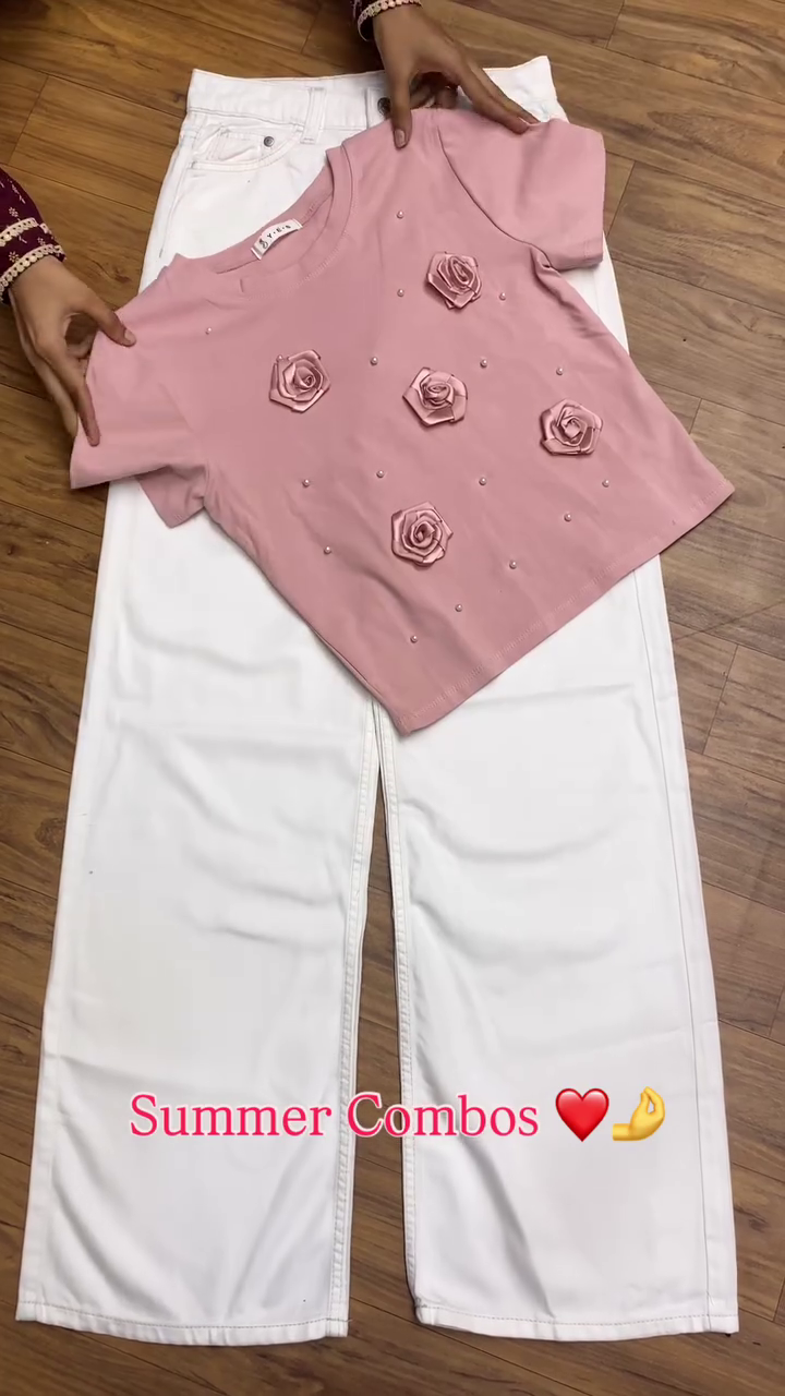 Blush Breeze Summer Top & Wide-Leg Denim Combo 💗👖☀️