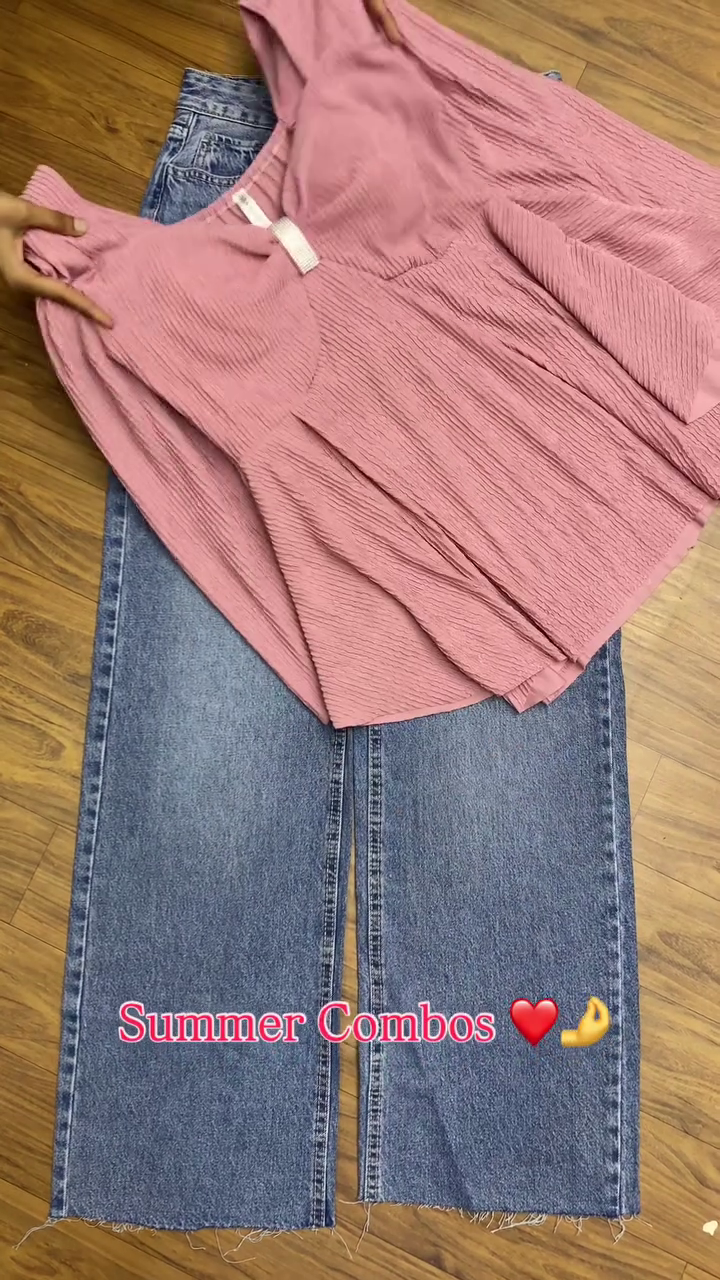 Blush Breeze Summer Top & Wide-Leg Denim Combo 💗👖☀️