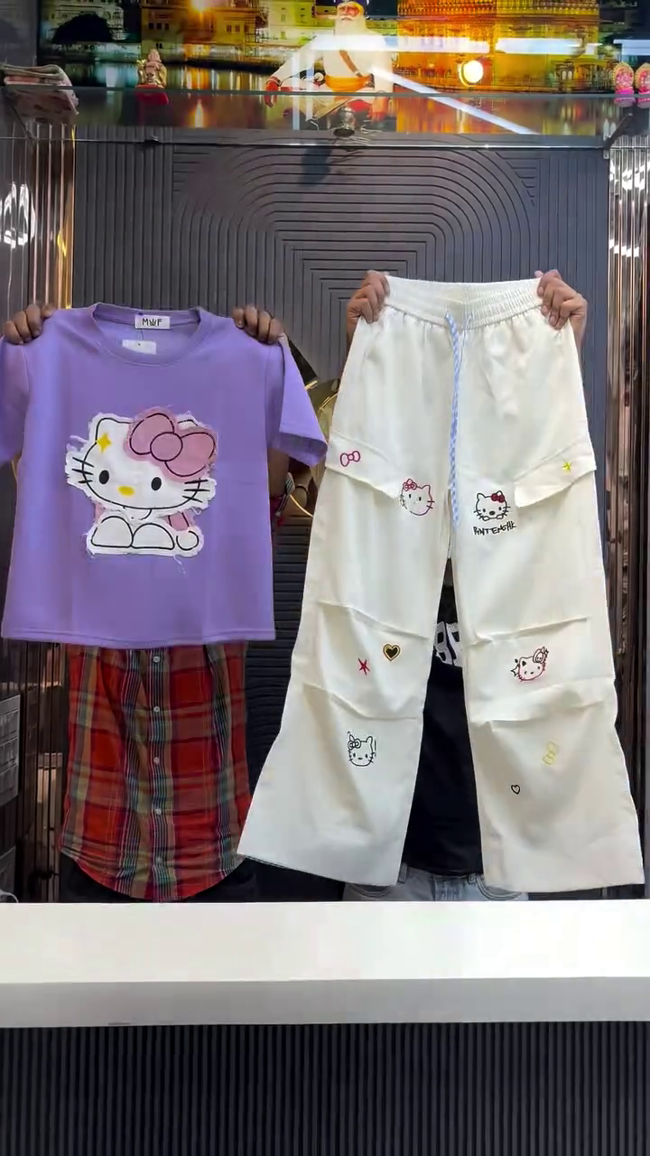 Cute Pop Cartoon Tee & Cargo Pants Co-Ord Set 💕🐱✨
