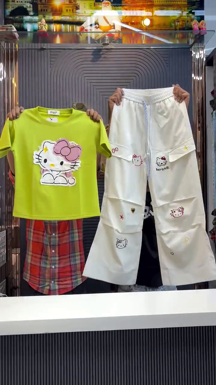 Cute Pop Cartoon Tee & Cargo Pants Co-Ord Set 💕🐱✨