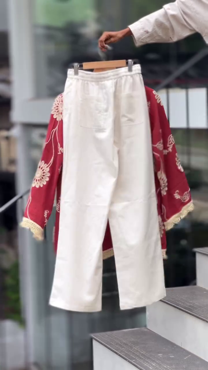 ❤️🌼 Premium Floral Embroidered Ethnic Tunic Top & Classic Straight Trouser Elegant Two-Piece Fashion Co-Ord Set 🌼❤️✨