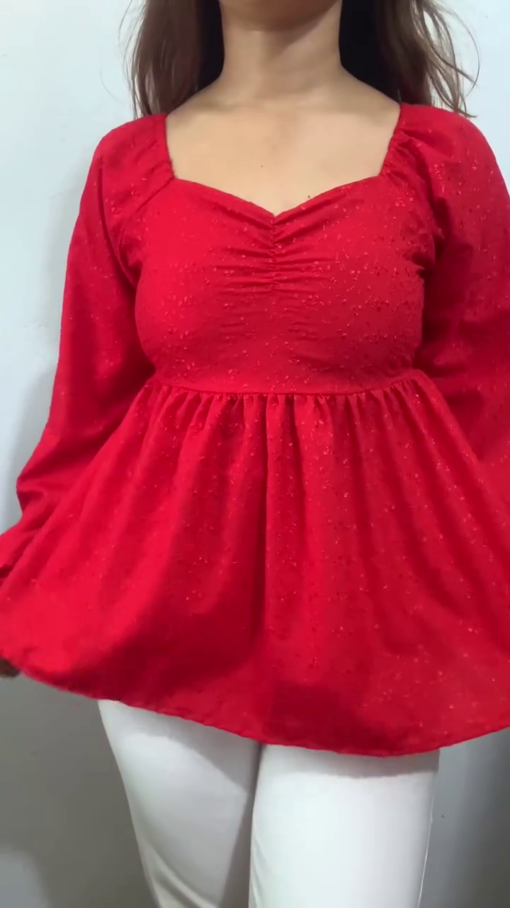 ❤️🤍 Sweetheart Neck Gingham Check Peplum Blouse Casual Chic Feminine Fashion Top ❤️🤍✨