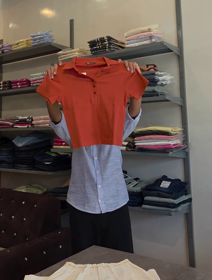 🧡🤍 Premium Ribbed Polo Crop Top with Elegant Wide-Leg Trousers Sophisticated Casual Co-Ord Set 🤍🧡✨