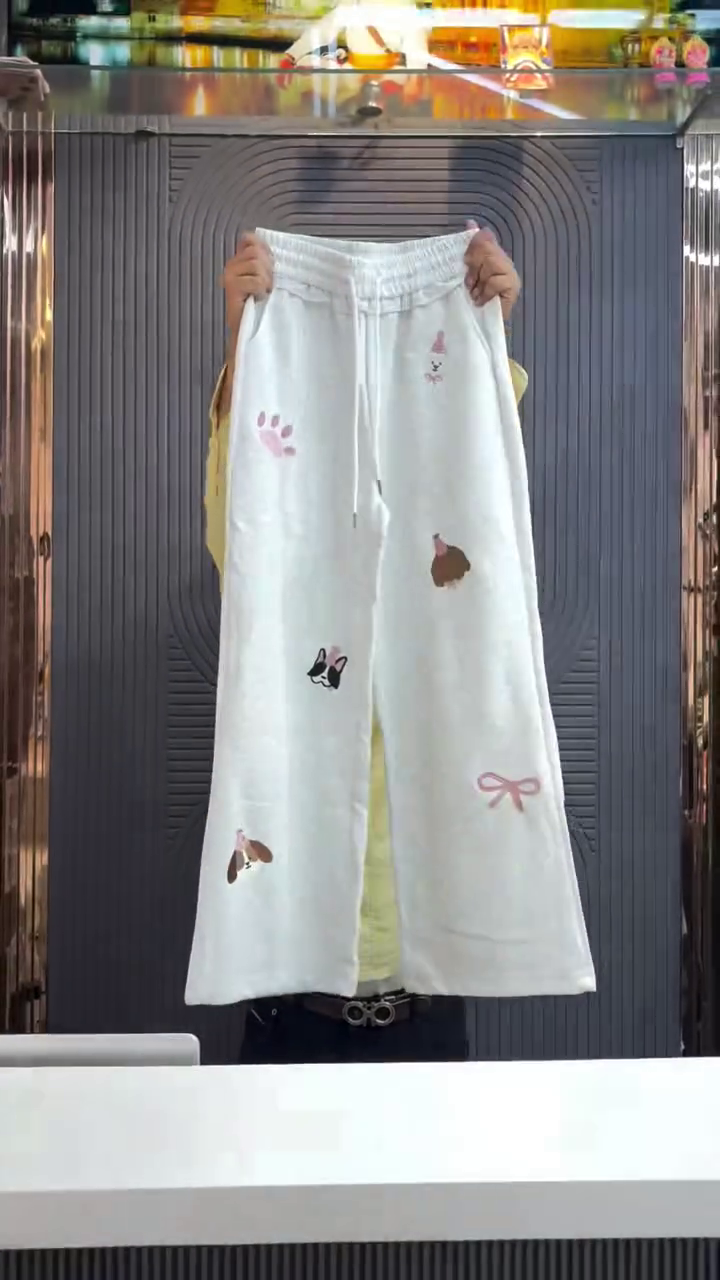 🎀🌼 Cute Pastel Wide-Leg Lounge Pants for Women | Soft Relaxed Fit Casual Bottoms with Adorable Printed Motifs & Adjustable Waistband 🌼🎀