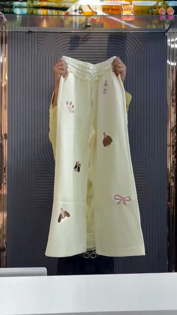 🎀🌼 Cute Pastel Wide-Leg Lounge Pants for Women | Soft Relaxed Fit Casual Bottoms with Adorable Printed Motifs & Adjustable Waistband 🌼🎀