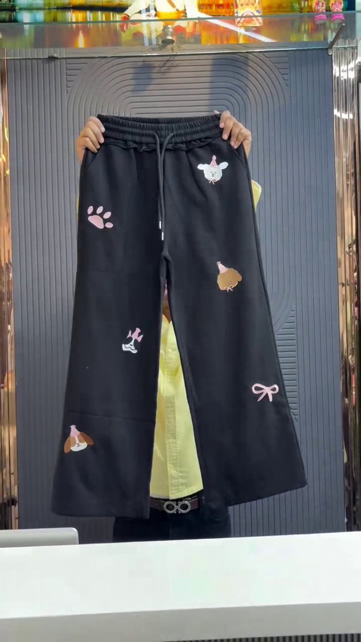 🎀🌼 Cute Pastel Wide-Leg Lounge Pants for Women | Soft Relaxed Fit Casual Bottoms with Adorable Printed Motifs & Adjustable Waistband 🌼🎀